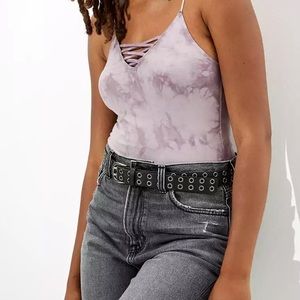 AE Lace Up Purple Tie Dye Bodysuit
